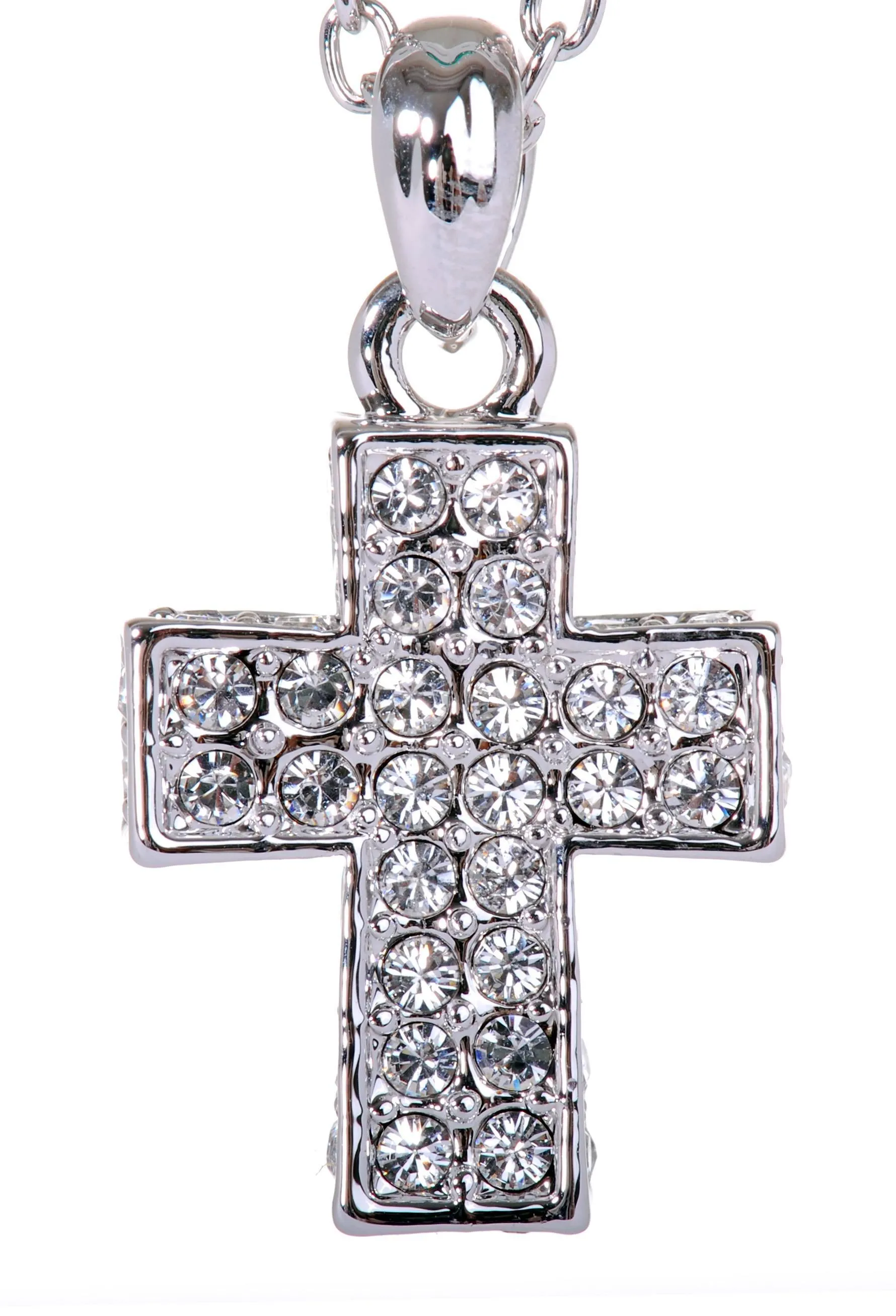 N7179 Rhodium Swarovski Pave Cross Pendant Necklace