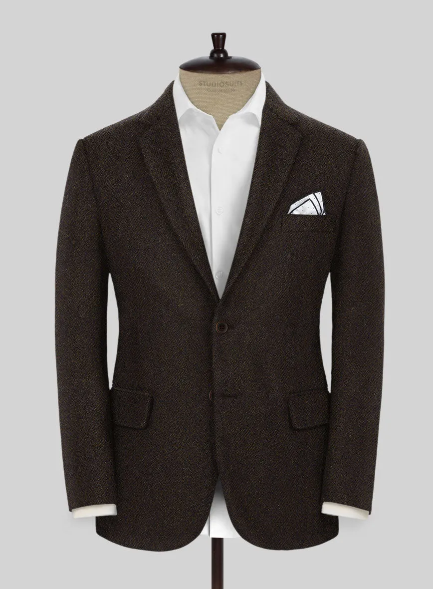 Naples Wide Herringbone Dark Brown Tweed Jacket