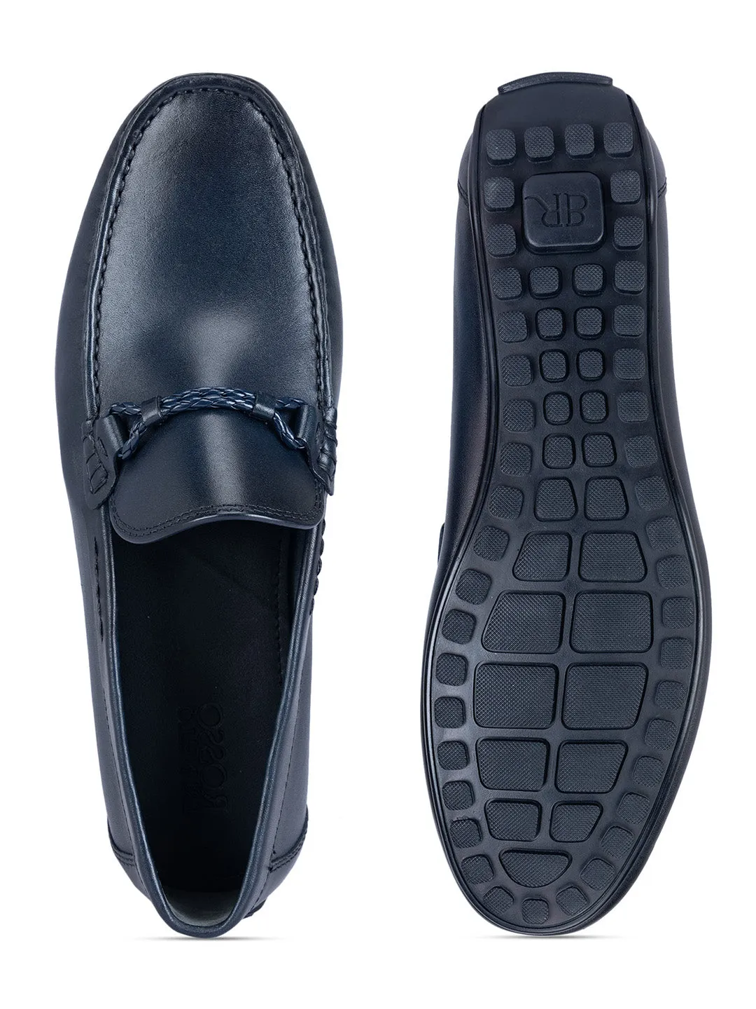 Navy Plain Leather Moccasins