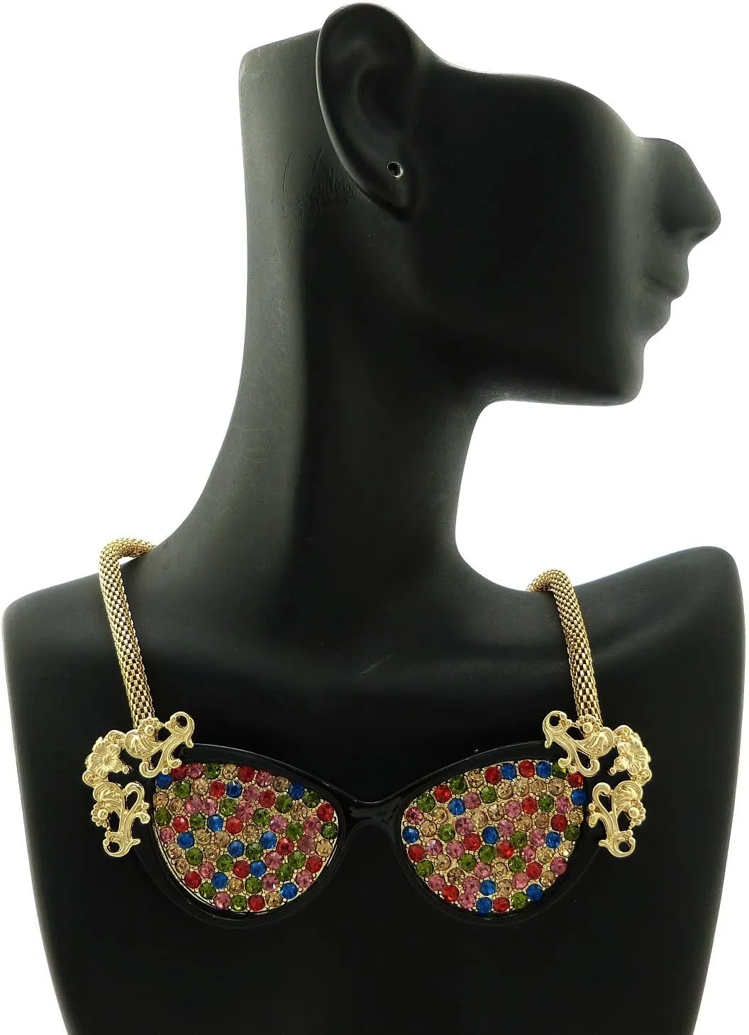 NYFASHION101 Rhinestone Cat Eye Vintage Sunglasses Pendant w/ 4mm 16" Mesh Chain Necklace
