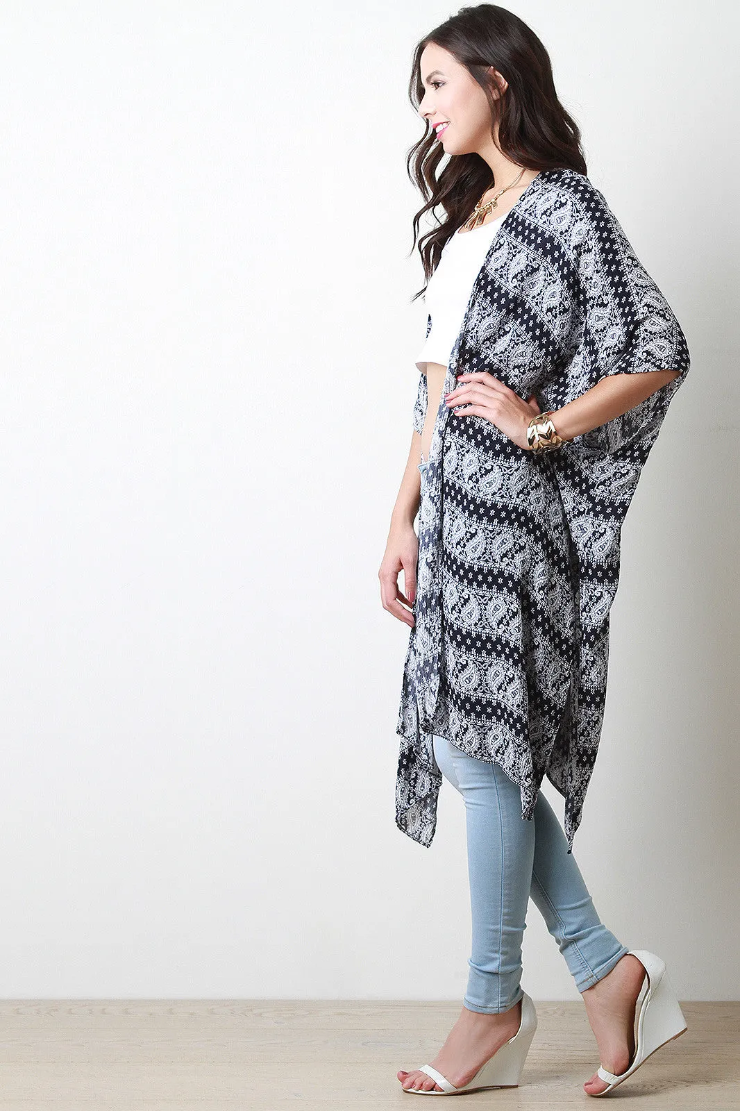 Paisley Print Long Billowy Kimono