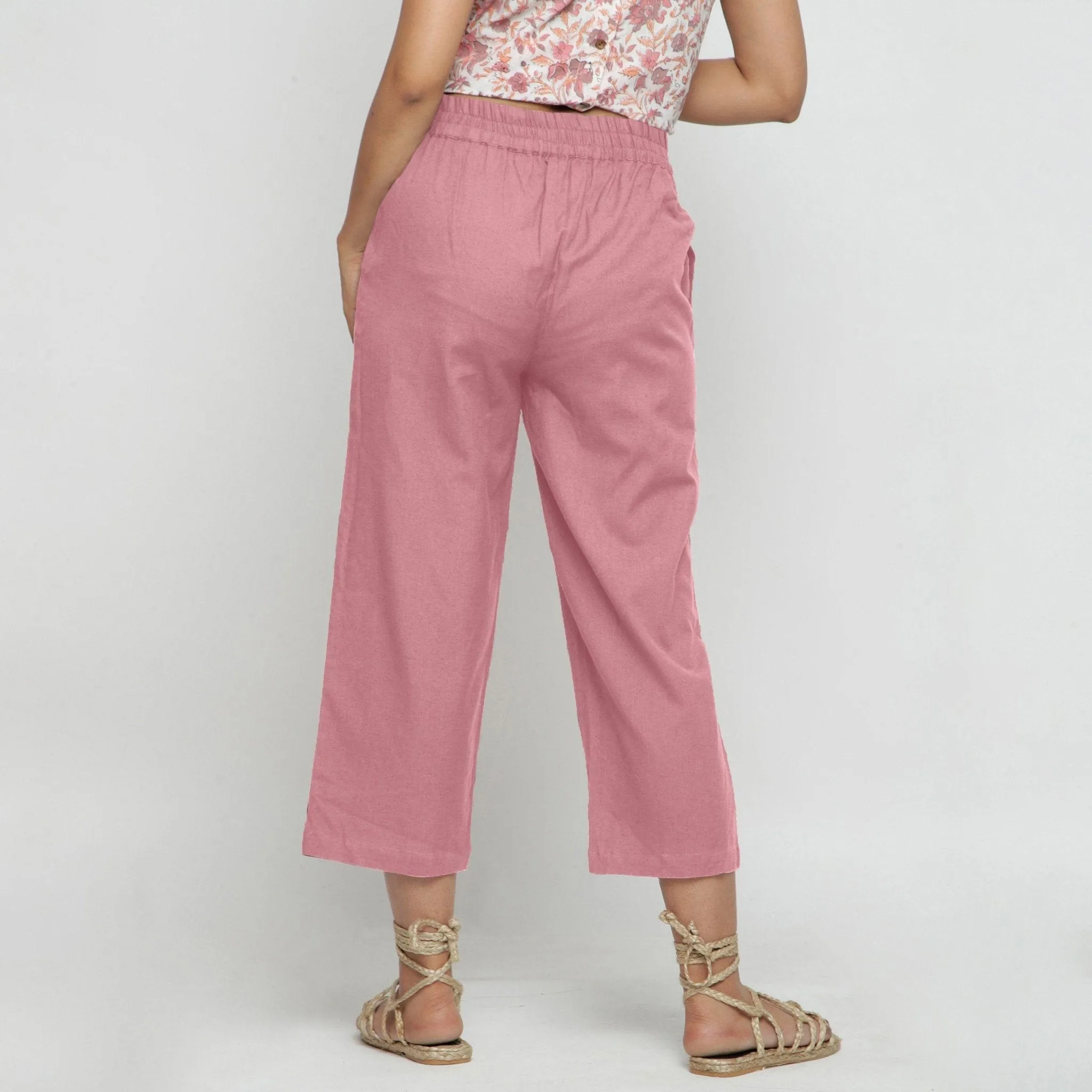 Pink Cotton Flax Elasticated Mid-Rise Culottes