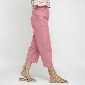 Pink Cotton Flax Elasticated Mid-Rise Culottes