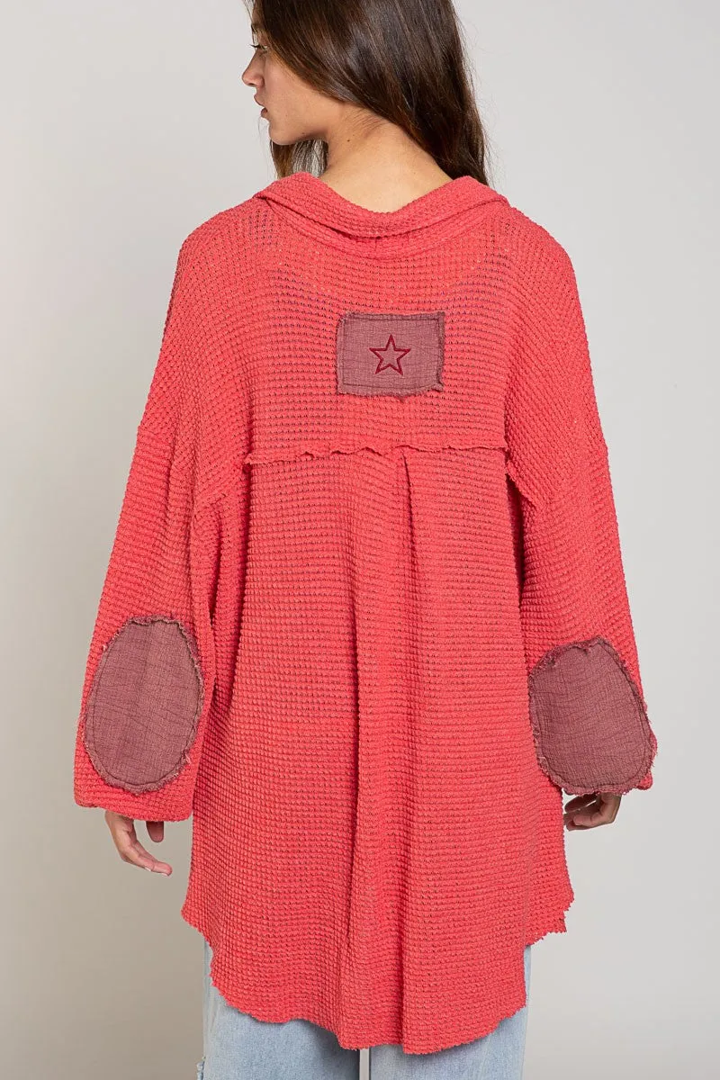 POL Oversized Waffle Knit Button Up Shirt