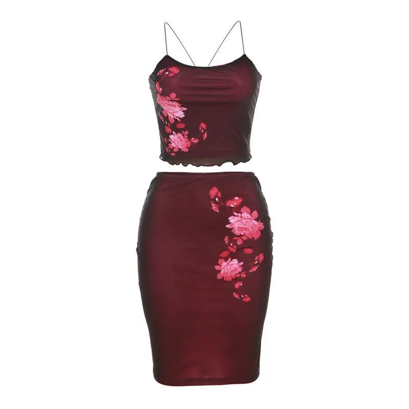 Printed Crop Tops Slim Skirt Set Wholesale Womens Clothing