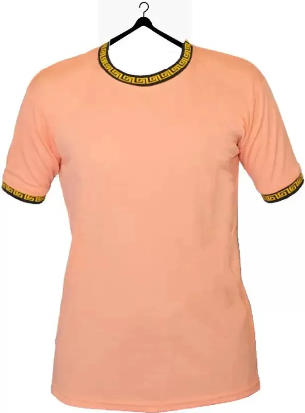 Printed Men Round Neck Pink T-Shirt
