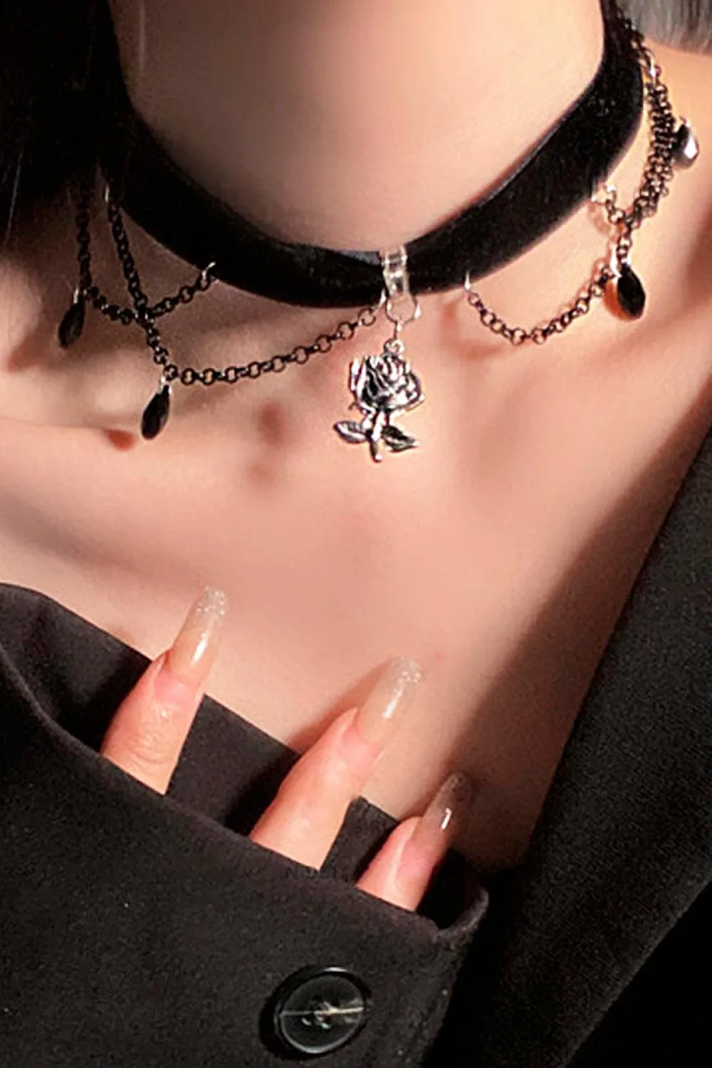 Rose Pendant Choker Goth Necklace