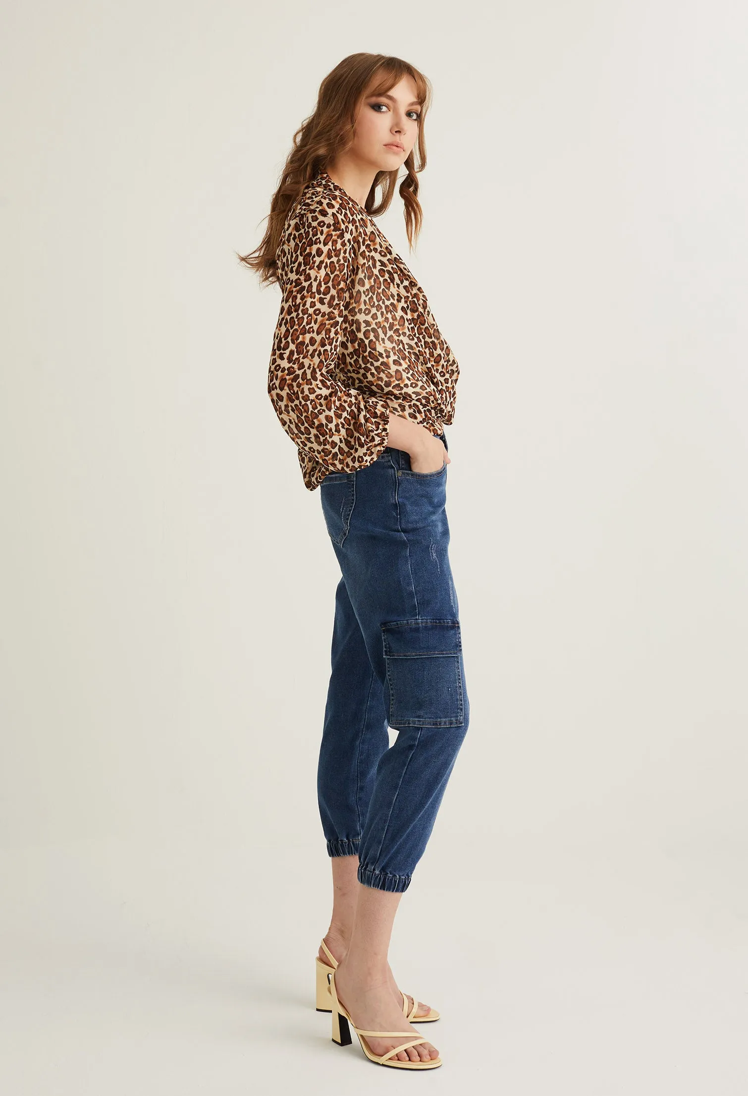 Scoop Neck Safari Print Blouse
