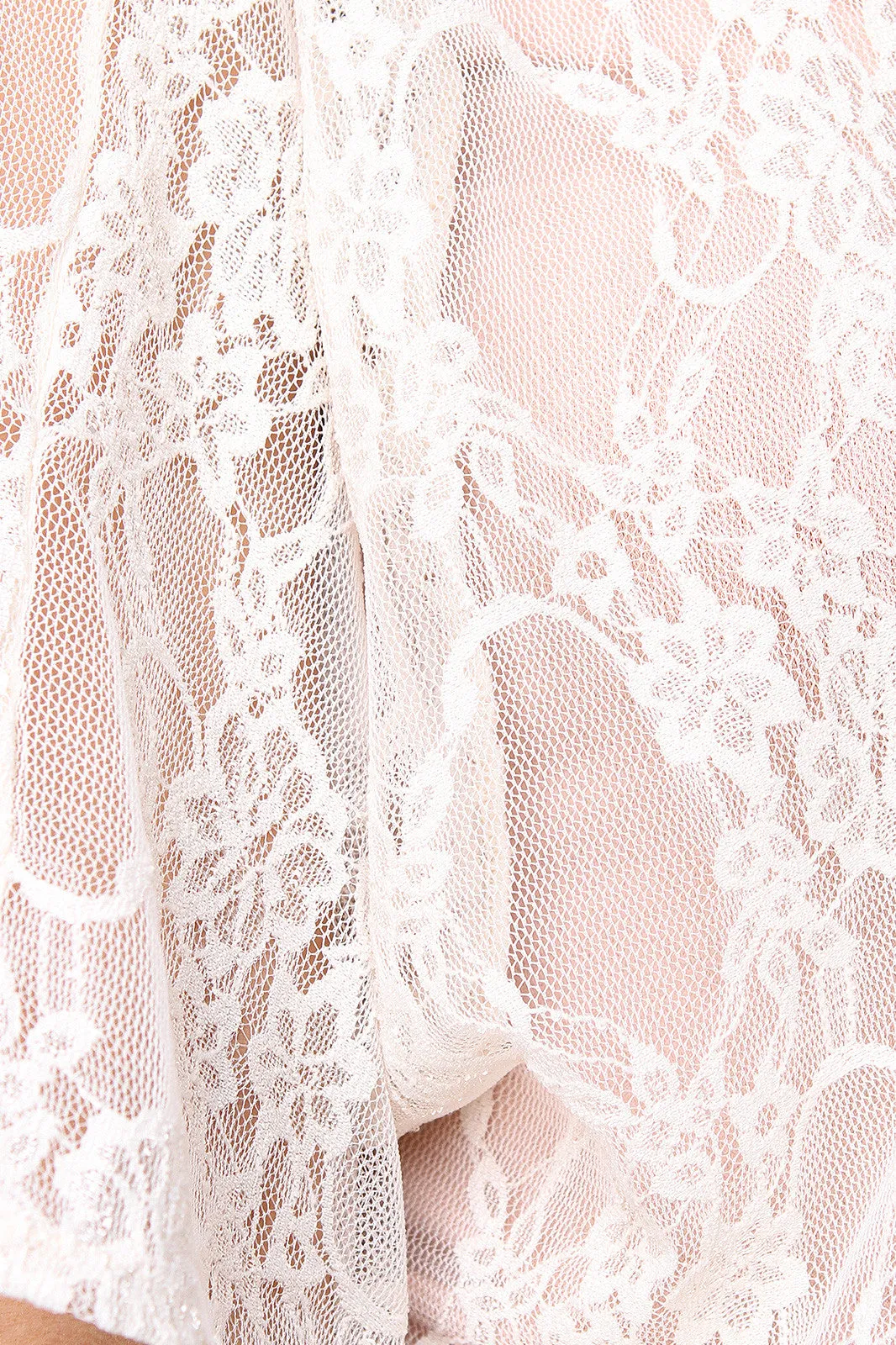 Semi-Sheer Lace Open Front Long Line Kimono