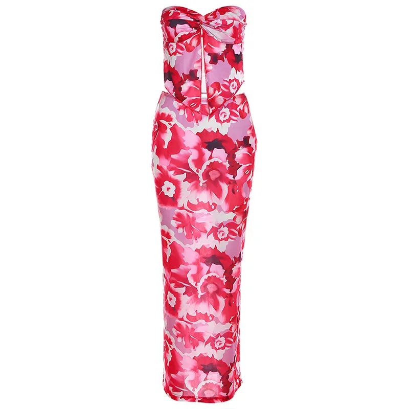 Sexy Crop Tops High Waist Printed Skirt Set Wholesale Womens Clothing
