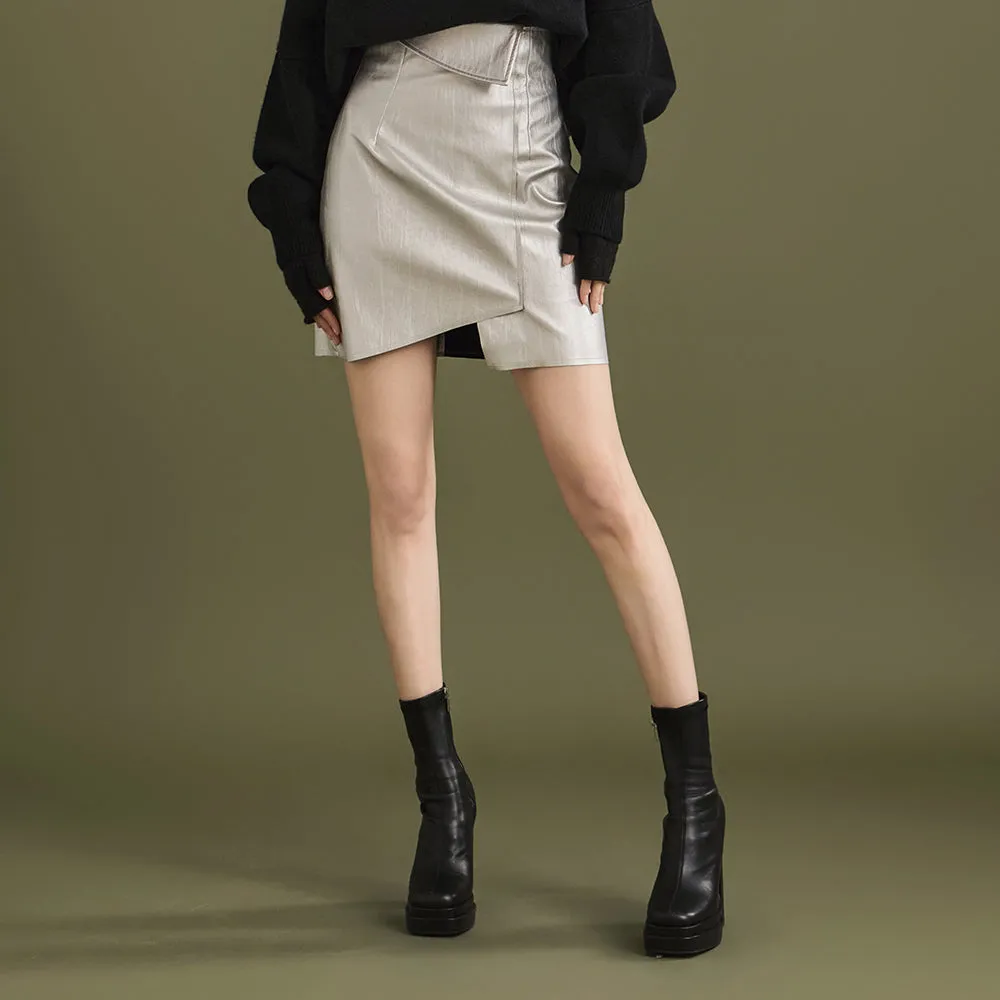 SK9229 Leather Folder Unbalance Mini skirt