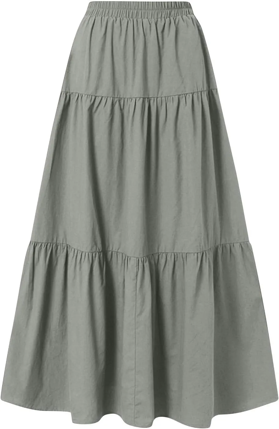 Skirts for Women Trendy High Waisted Tiered Linen Maxi Skirt Casual Flowy Pleated A Line Beach Long Skirts with Tie