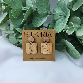 Small Square Cork Earrings - Natural Cork with Gold Accents
