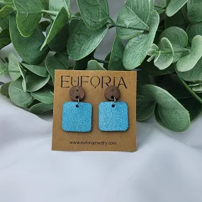 Small Square Leather Earrings - Aqua Dazzle