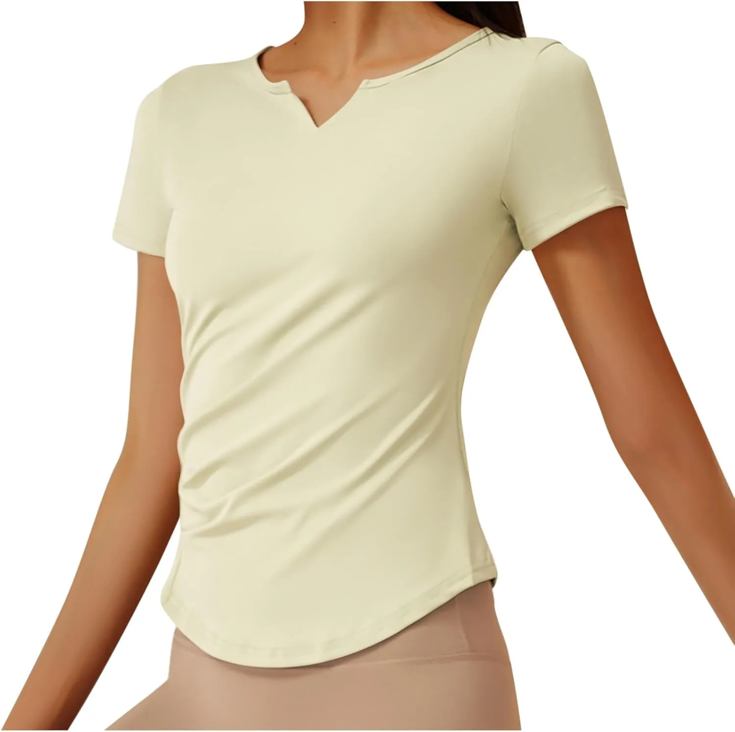 Soft Workout Tops for Women Short Sleeve Sun Shirt V Notch Slim Fitted Athletic Yoga Shirts Quick Dry Gym Running Top