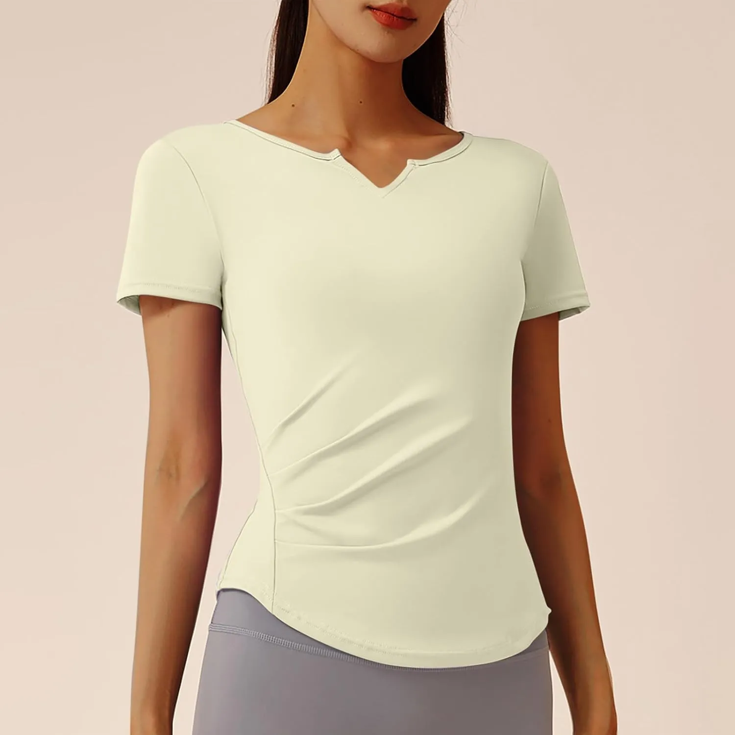Soft Workout Tops for Women Short Sleeve Sun Shirt V Notch Slim Fitted Athletic Yoga Shirts Quick Dry Gym Running Top