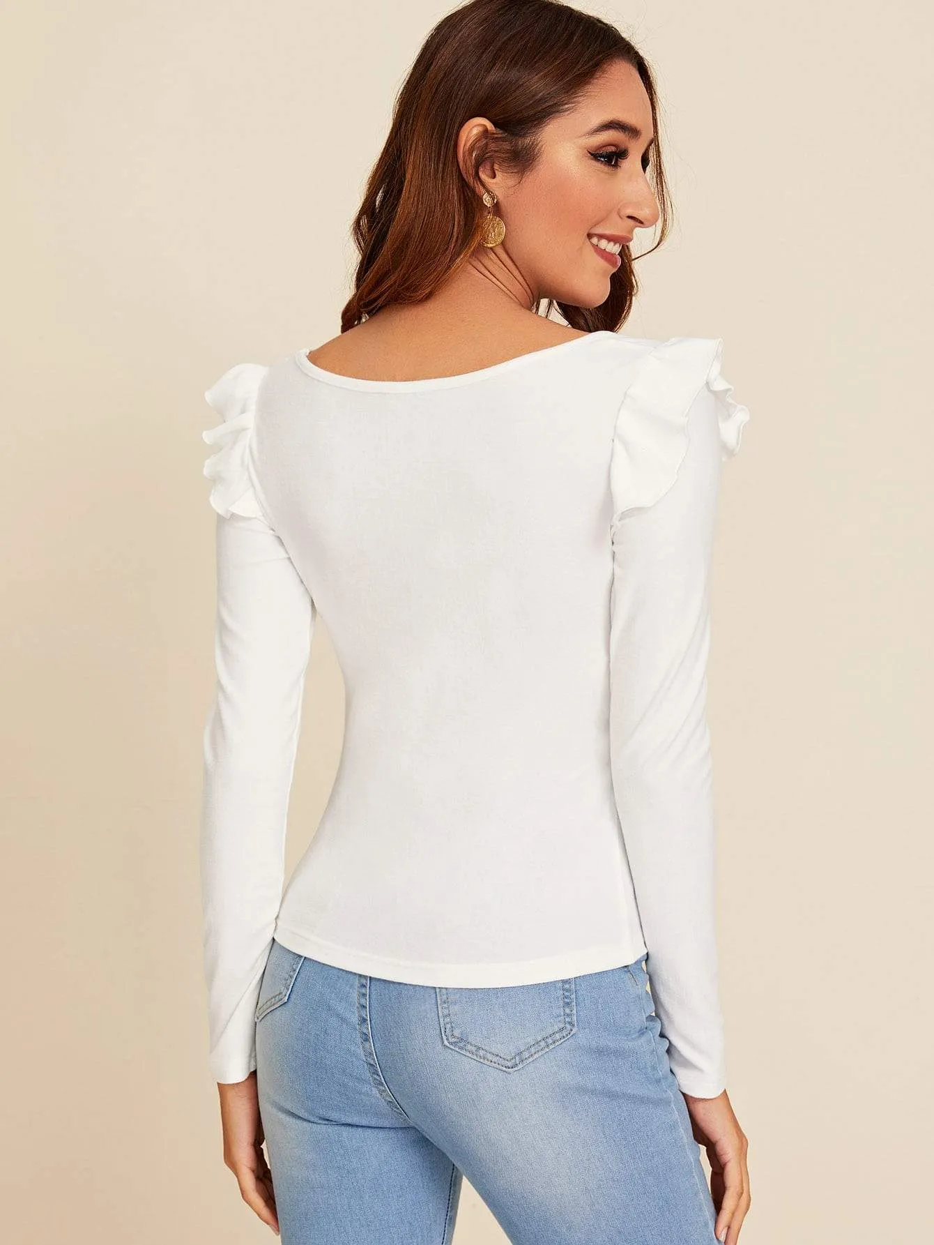 Square Neck Ruffle Slim Tee