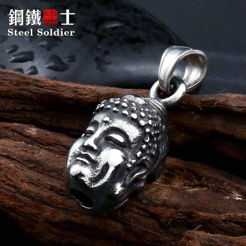 Stainless Steel double buddha Head pendant necklace Men Jewelry
