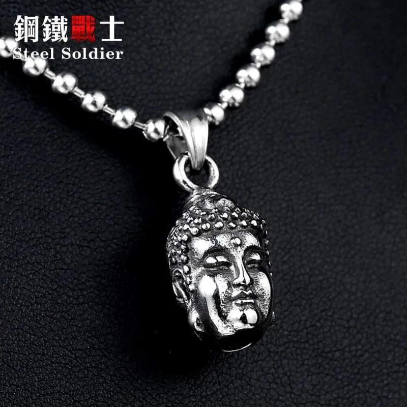 Stainless Steel double buddha Head pendant necklace Men Jewelry