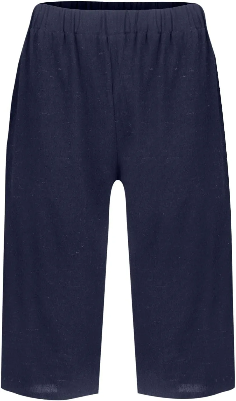 Summer Bermuda Shorts for Women Knee Length 2024 Trendy Linen Shorts Lightweight Casual Beach Short Pants w/Pockets