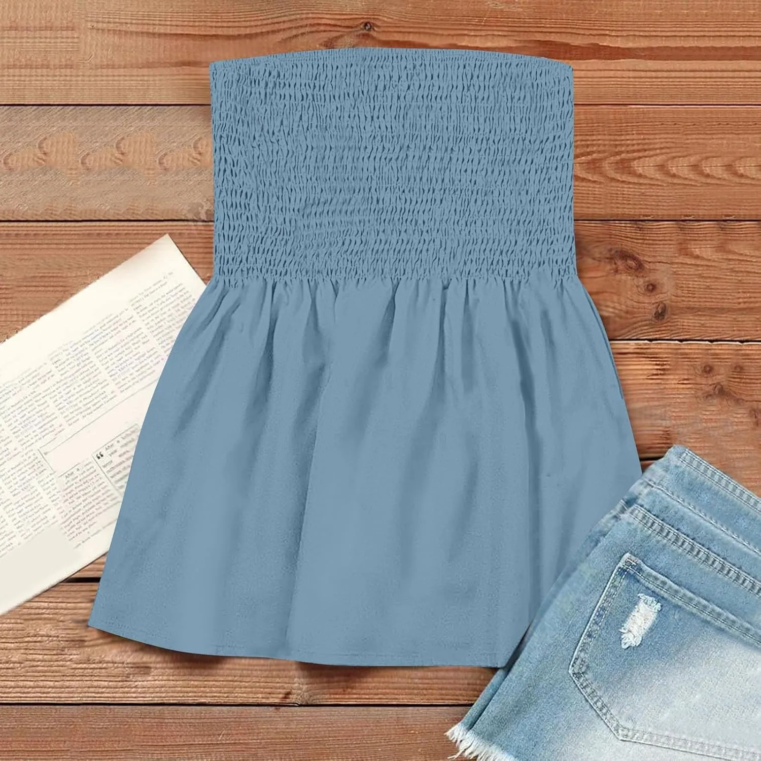Summer Tube Tops for Women Going Out Sexy Sleeveless Off Shoulder Strapless Backless Pleated Elastic wrap Shirt Blouses