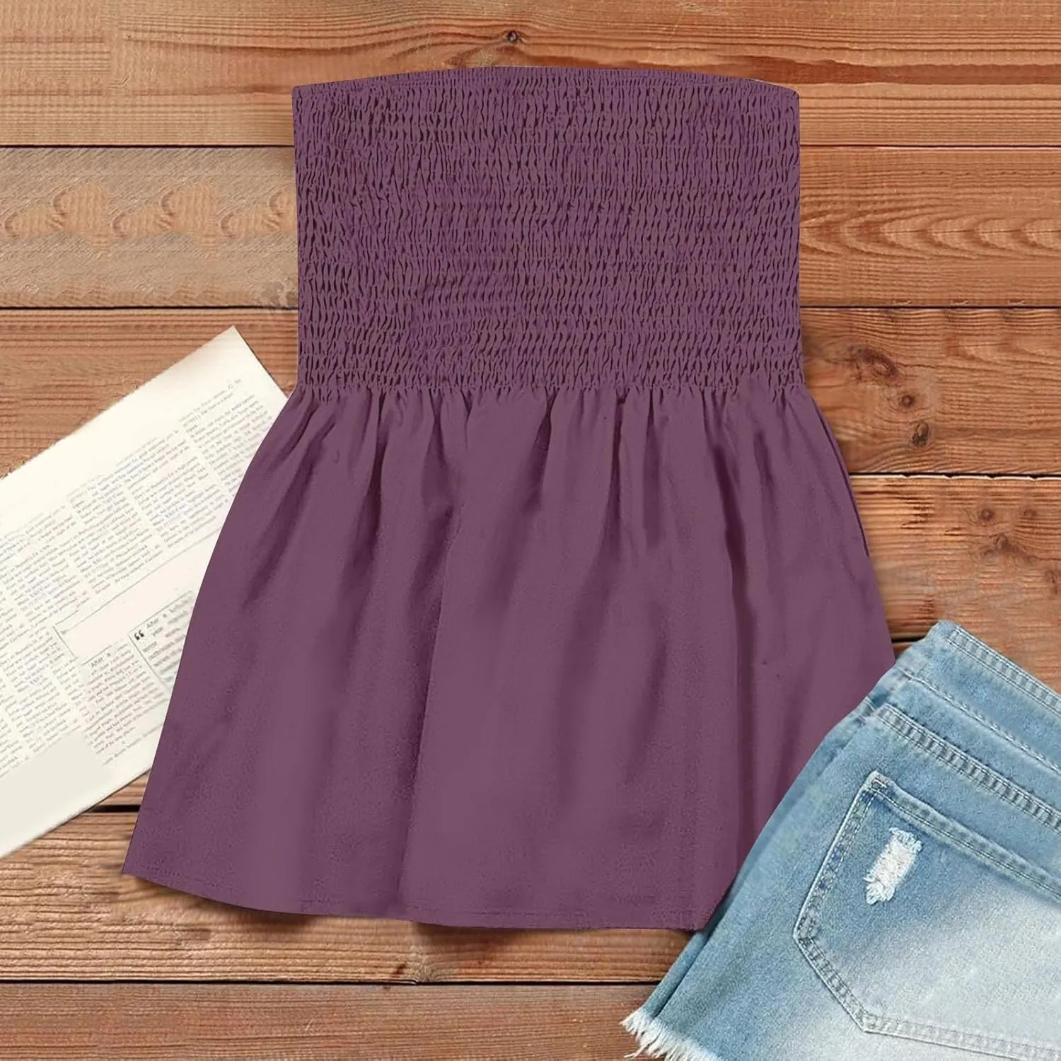 Summer Tube Tops for Women Going Out Sexy Sleeveless Off Shoulder Strapless Backless Pleated Elastic wrap Shirt Blouses