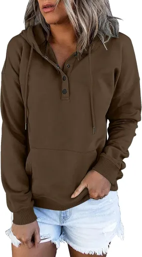 Sweatshirt for Women Trendy Casual Tops Hooded Button Collar Drawstring Hoodie Comfy Long Sleeve Fall Fashion Outfits