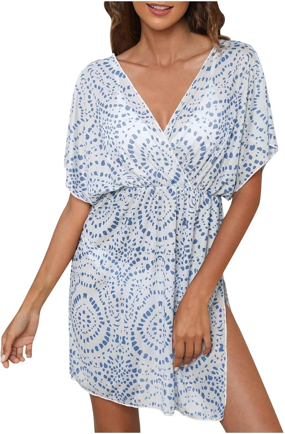 Swimsuit CoverUp for Women Sexy V Neck Beach Cover Ups Open Backless Casual Smock Summer Vacation Outfits