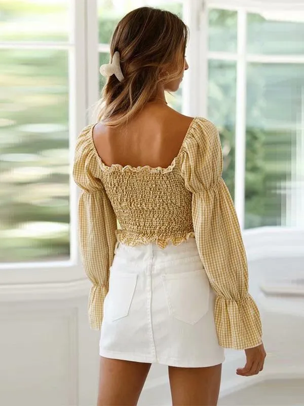 TastyHottie - Cute Sleeves Printed Ruffled Square-neck T-shirt Topop