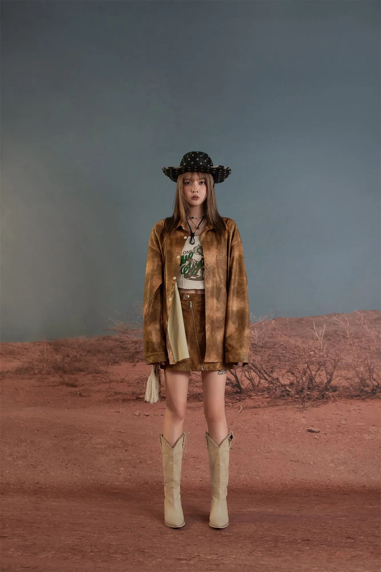 Vintage Wash Leather Mini Skirt