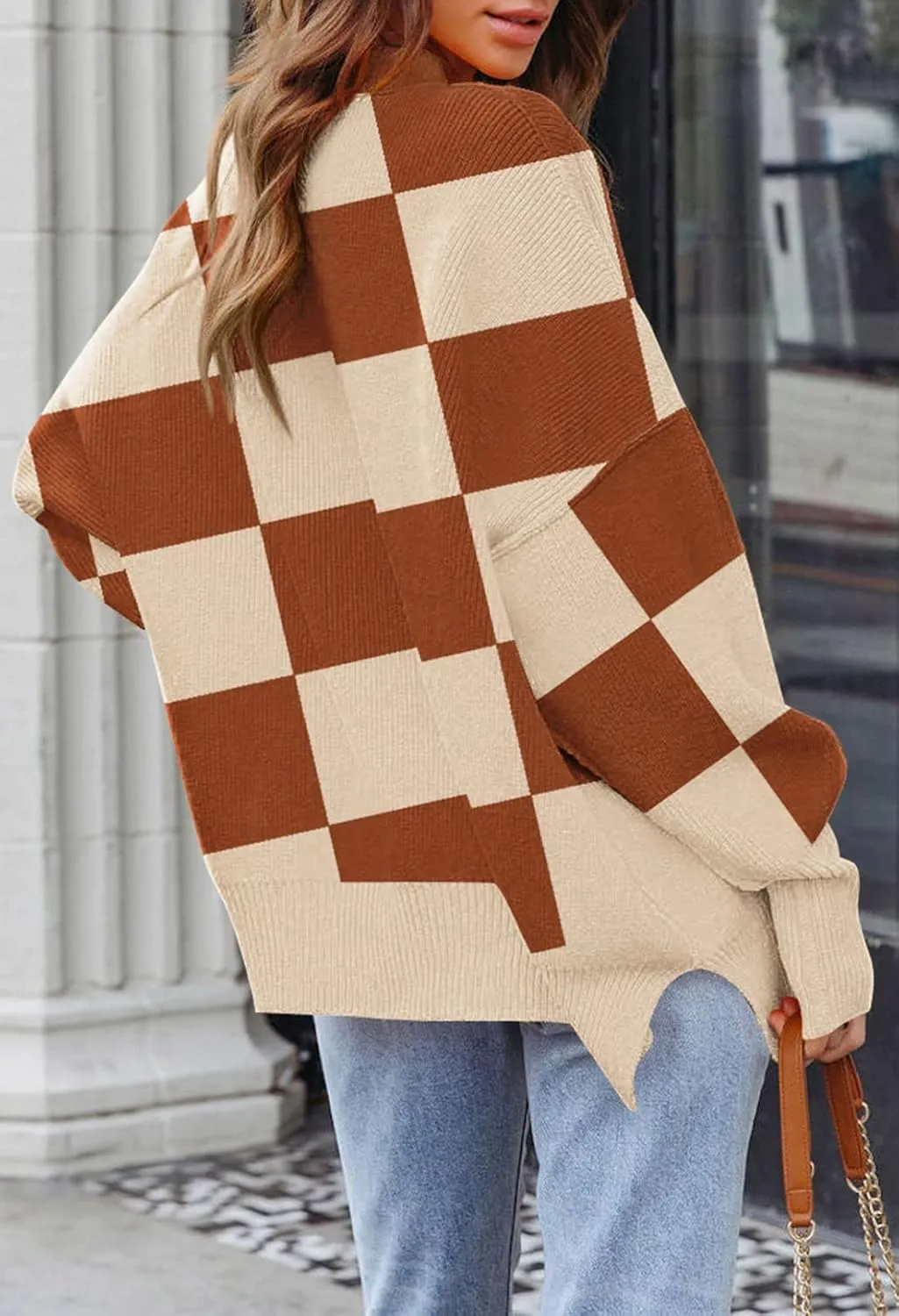 Women's 2023 Fall Casual Oversized Sweater Crewneck Batwing Sleeve Side Slit Ribbed Knit Pullover Tops