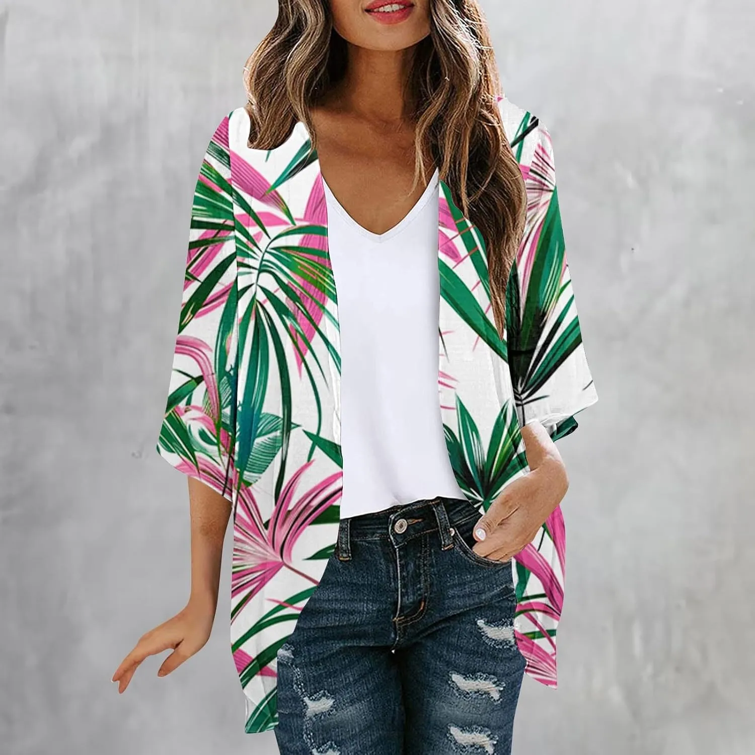 Women's Beach Bathing Suit Cover Up Floral Print Kimono Cardigan Summer Casual Loose Tops 2025 Comfy Vacation Clothes