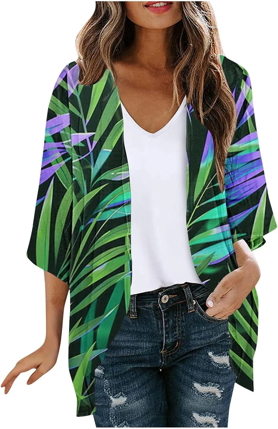 Women's Beach Bathing Suit Cover Up Floral Print Kimono Cardigan Summer Casual Loose Tops 2025 Comfy Vacation Clothes