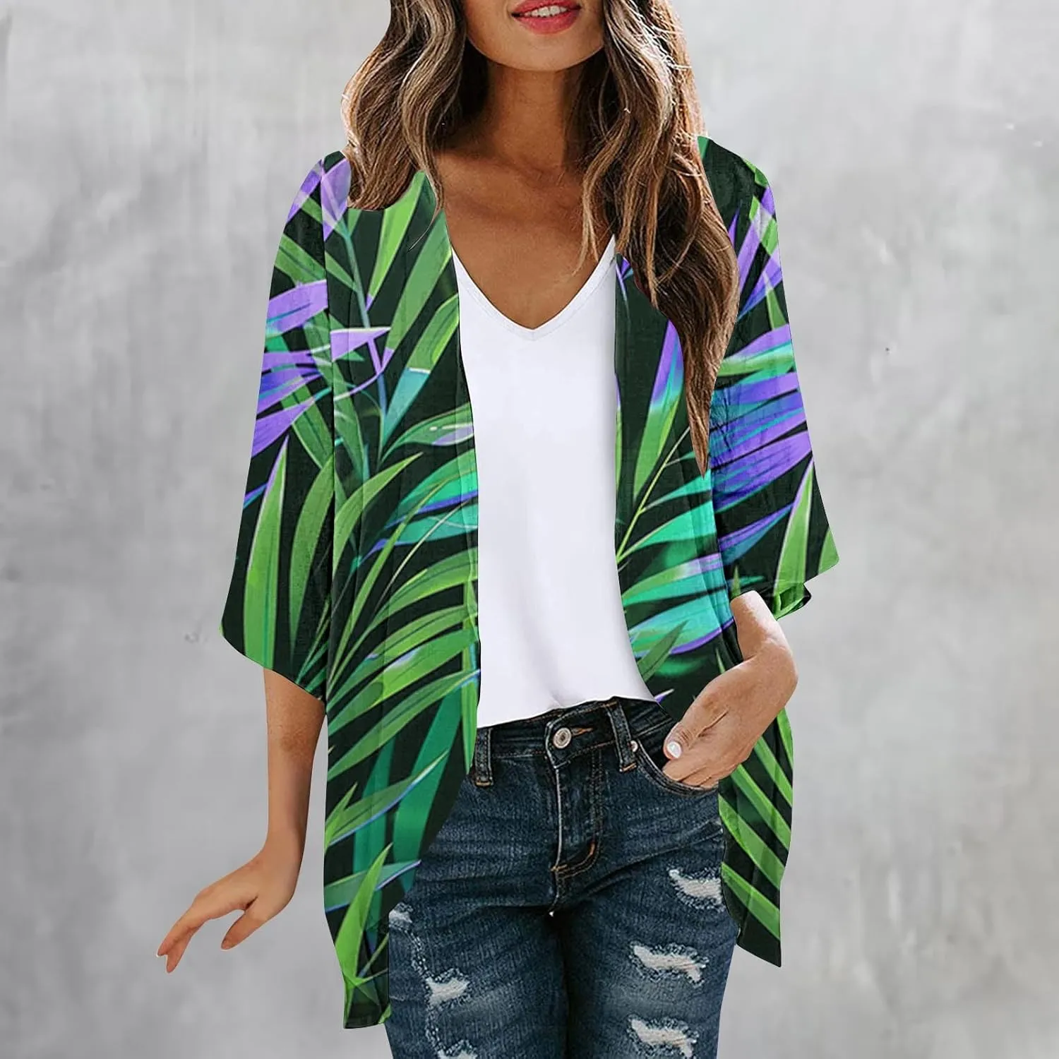 Women's Beach Bathing Suit Cover Up Floral Print Kimono Cardigan Summer Casual Loose Tops 2025 Comfy Vacation Clothes