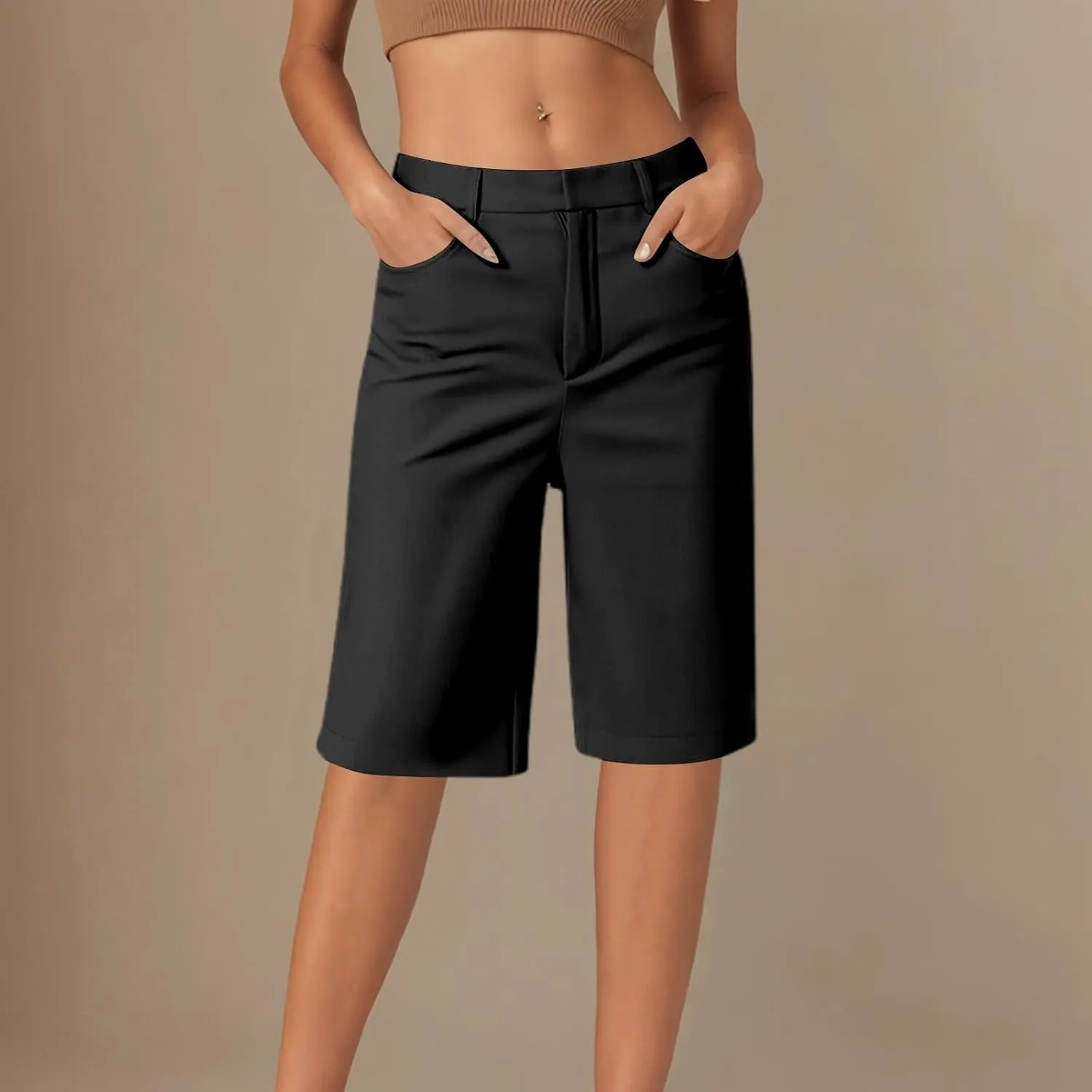 Womens Casual High Waist Straight Leg Pants Stretchy Button Business Dress Work Pocket Trousers Flat Front Slacks