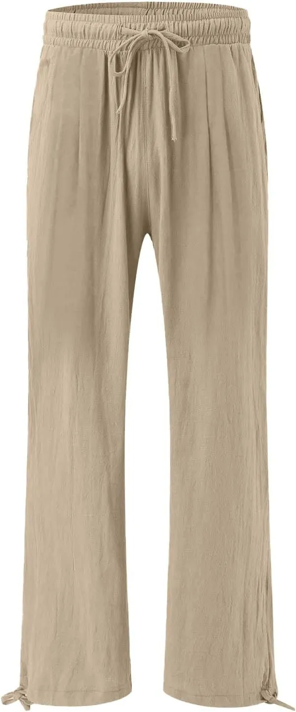Womens Cotton and Linen Palazzo Pants 2025 Summer Casual Wide Leg Pants Fashion Loose Beach Trousers with Pocket