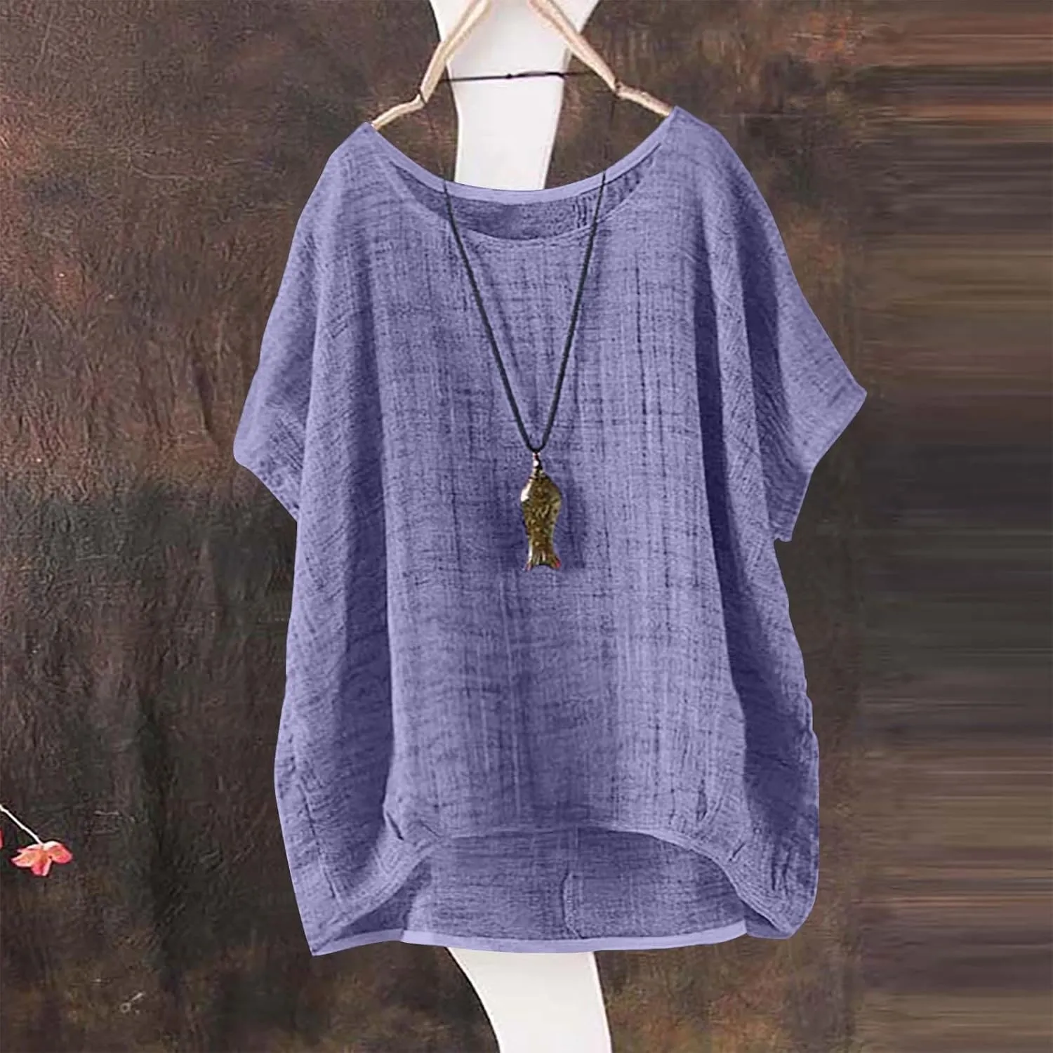 Womens Cotton Linen Crewneck Short Sleeve Tshirts Loose Summer Boho Beach Tunic Tops 2025 Casual Solid Cute Blouses
