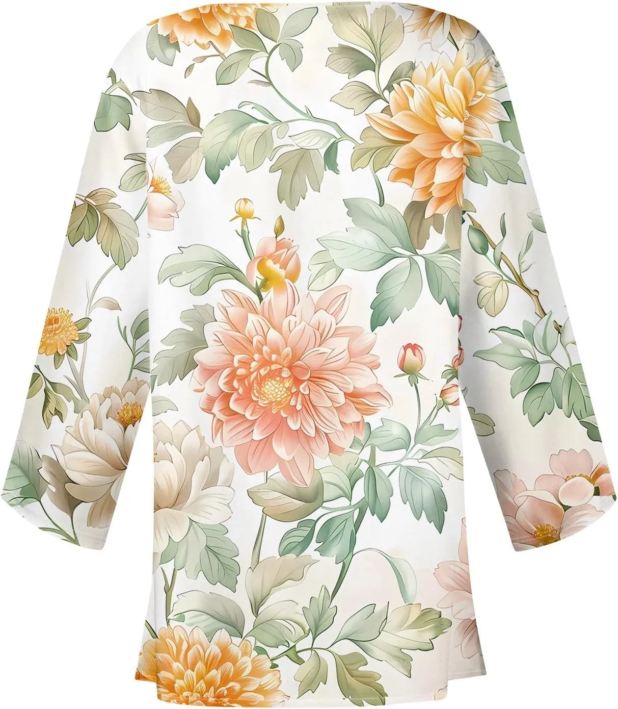 Women's Floral Print 3/4 Sleeve Kimono Cardigan Oversized Loose Fit Cover Up Casual Blouse Tops Boho Light Jacket