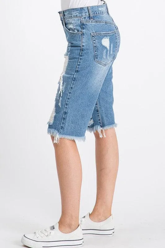 Womens Frayed Hem Bermuda Shorts