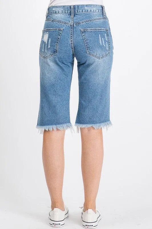 Womens Frayed Hem Bermuda Shorts