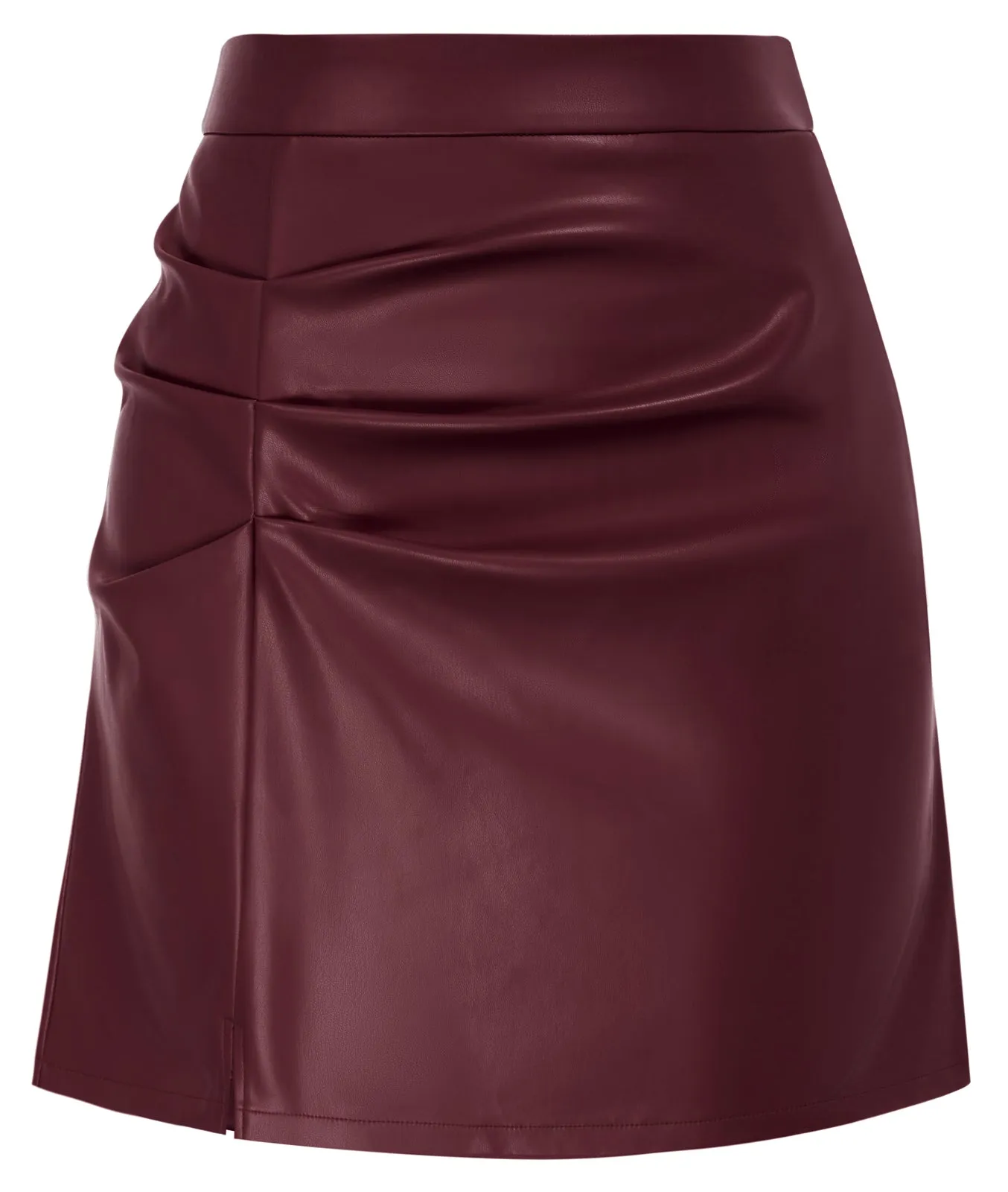 Women's Leather Skirts Front Slit Ruched Bodycon Mini Skirt High Waist PU Leather Skorts