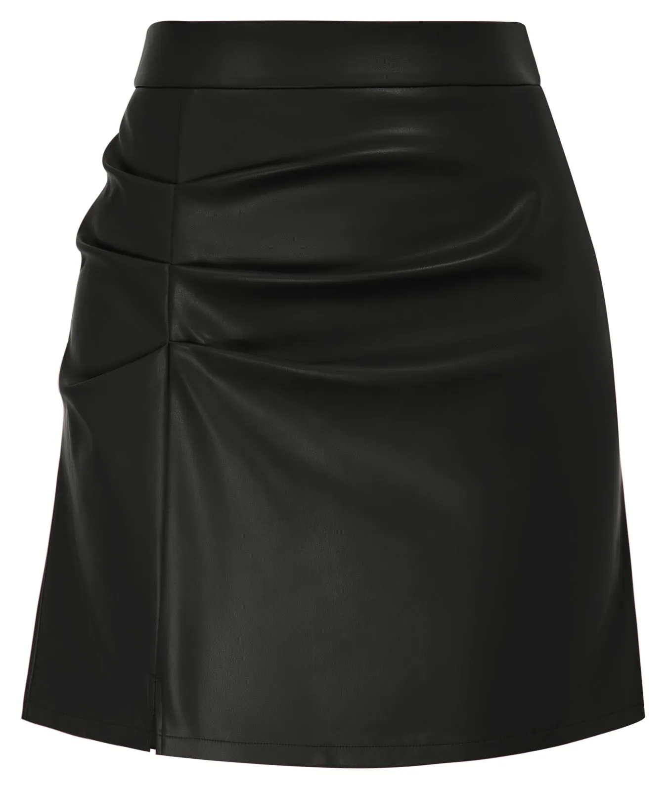 Women's Leather Skirts Front Slit Ruched Bodycon Mini Skirt High Waist PU Leather Skorts