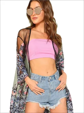 Women's Sheer Embroidered Paisley Kimono