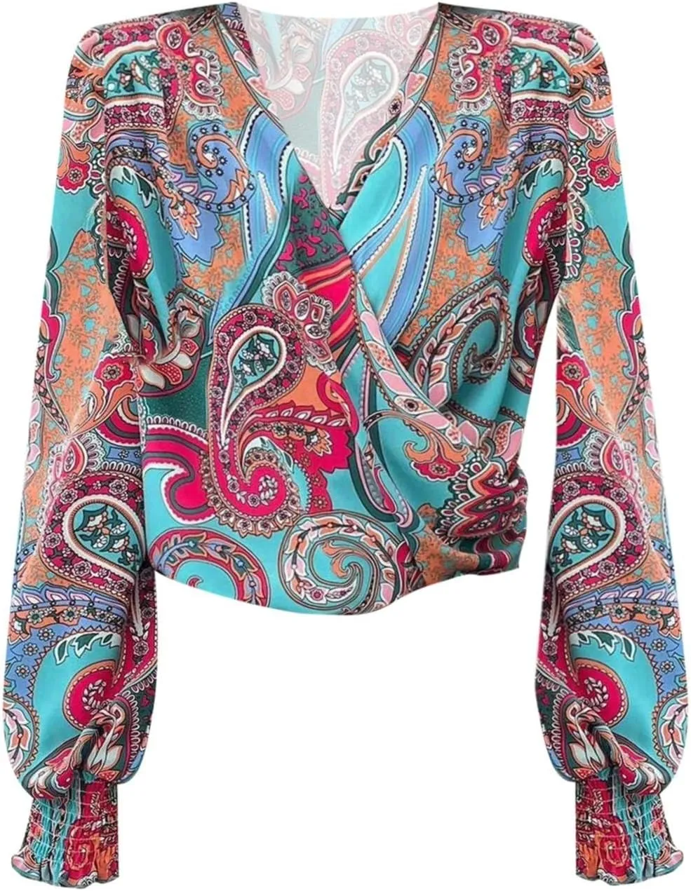 Womens Summer Tops 2024 Elegant Wrap Blouse V Neck Long Sleeve Dressy Casual Ruched Top…