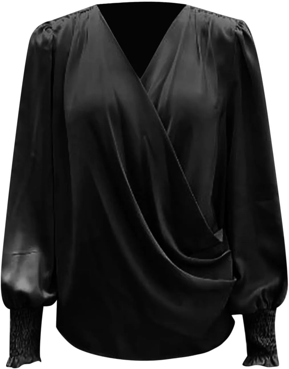 Womens Summer Tops 2024 Elegant Wrap Blouse V Neck Long Sleeve Dressy Casual Ruched Top…