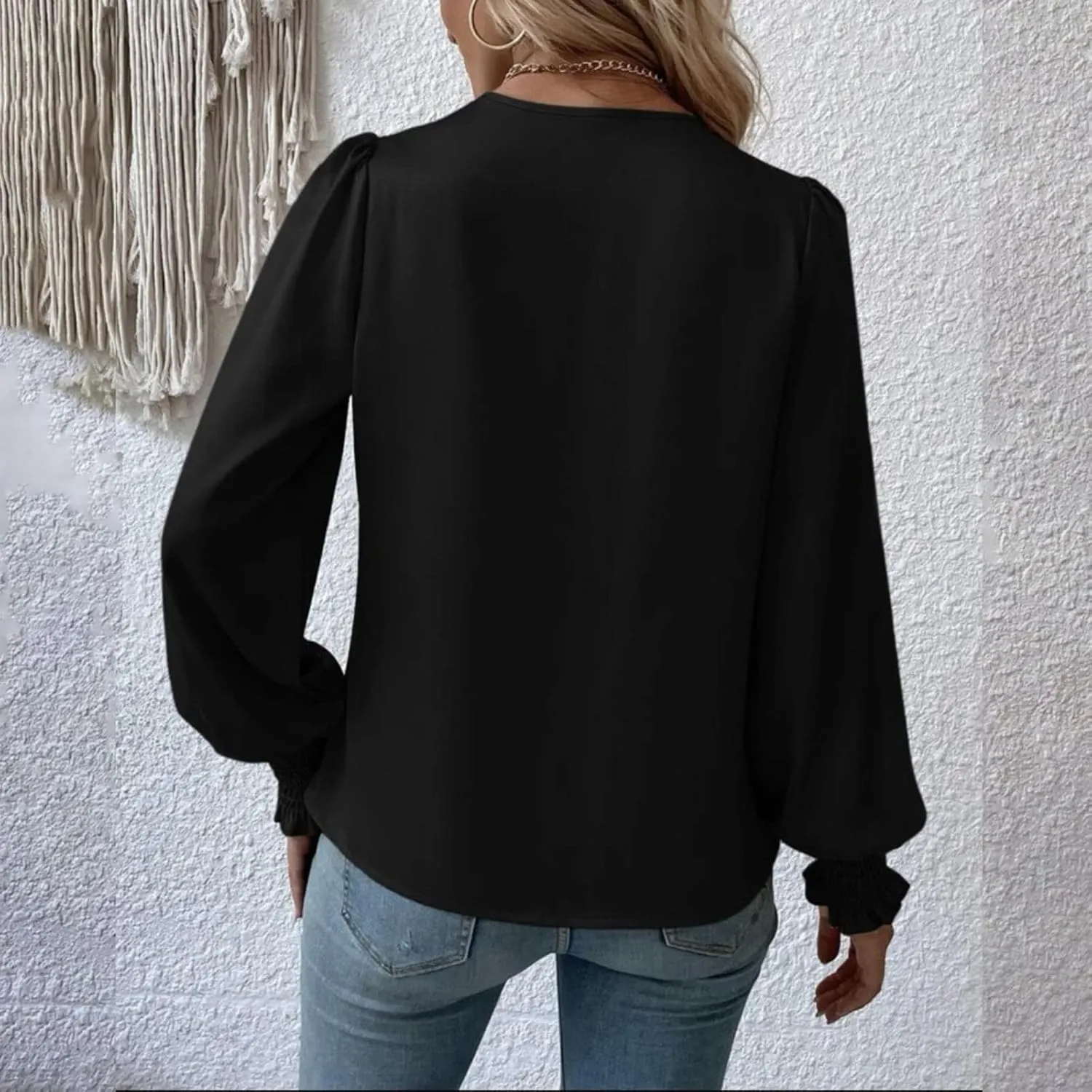 Womens Summer Tops 2024 Elegant Wrap Blouse V Neck Long Sleeve Dressy Casual Ruched Top…