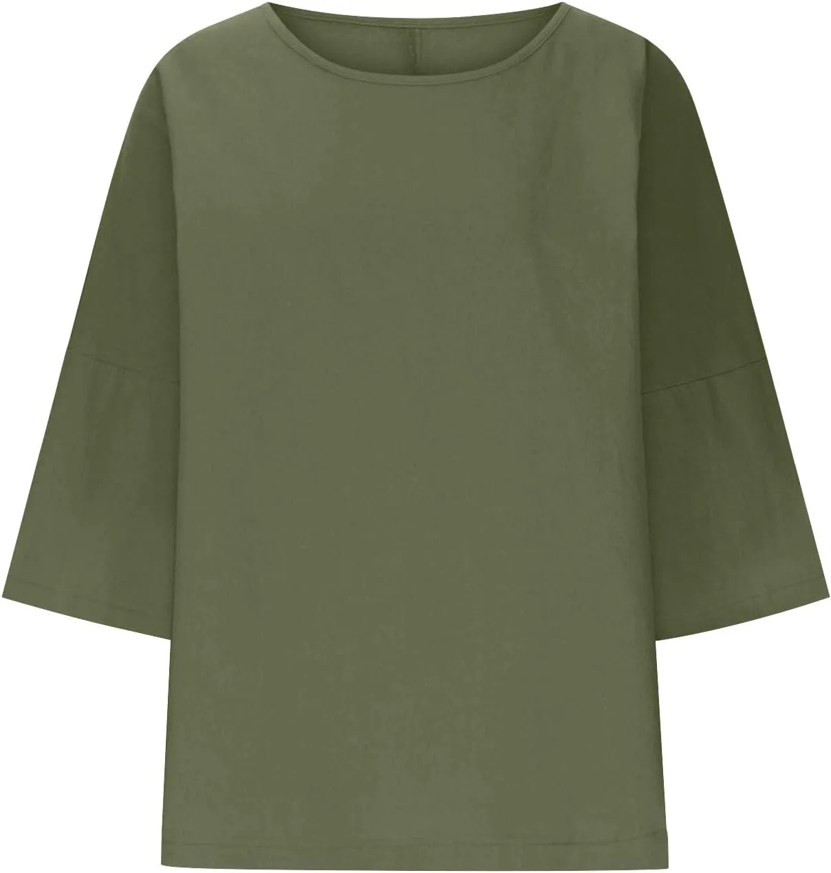 Womens Summer Tops Cotton Linen 3/4 Sleeve T Shirt Blouse Crewneck Solid Color Loose Fit Tunic Tees