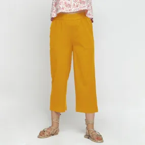 Yellow Cotton Flax Elasticated Midi-Rise Culottes