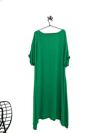 Zana long - Bright Green Linen Look Viscose Dress