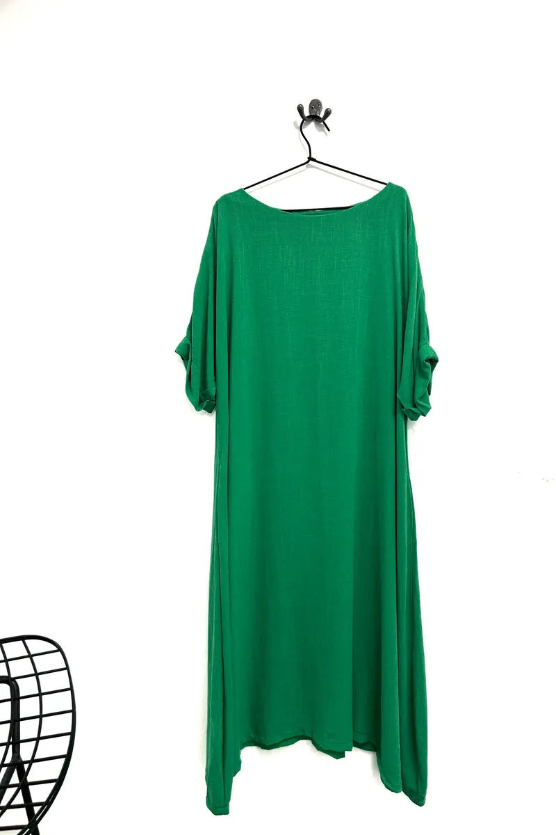 Zana long - Bright Green Linen Look Viscose Dress